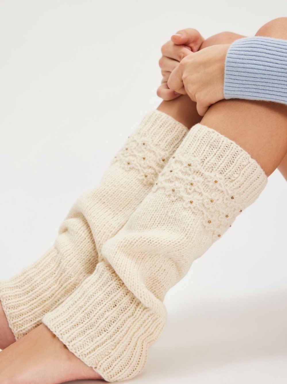 French Knot x Free People Cream
Crochet Legwarmers 100% Wool